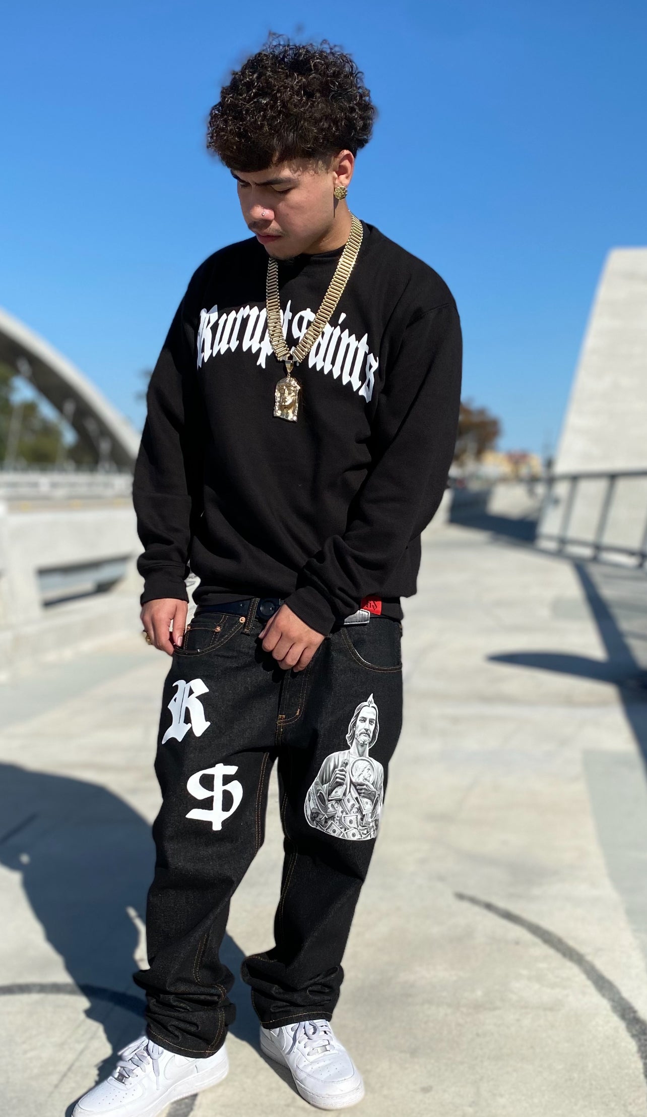 STASHING MONEY SAN JUDAS Classic Straight Leg Style Jeans - BLACK
