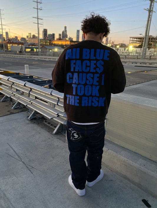 ALL BLUE FACE$ CREWNECK SWEATER