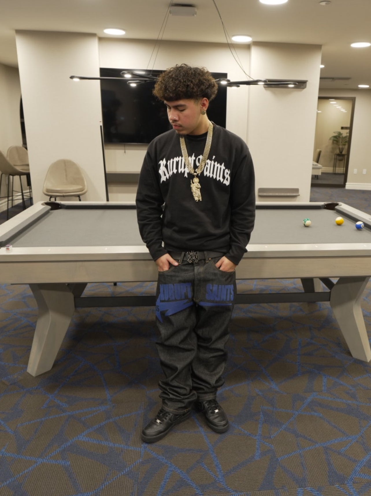 KURUPT $AINTS Classic Straight Leg Style Jeans - BLUE Print Graphic