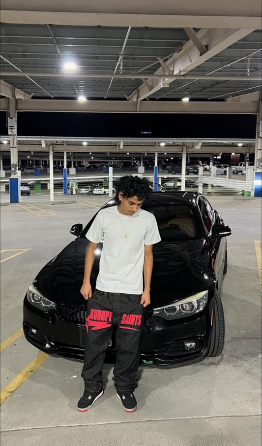 KURUPT $AINTS Classic Straight Leg Style Jeans -  RED Print Graphic