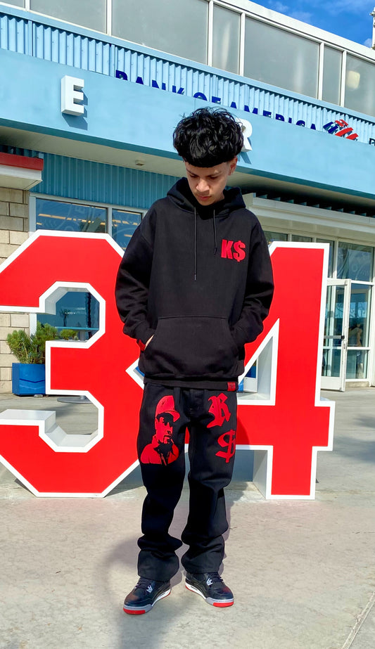 EL CHAPO Classic Straight Leg Style Jeans - DARK BLACK (Red Graphics)