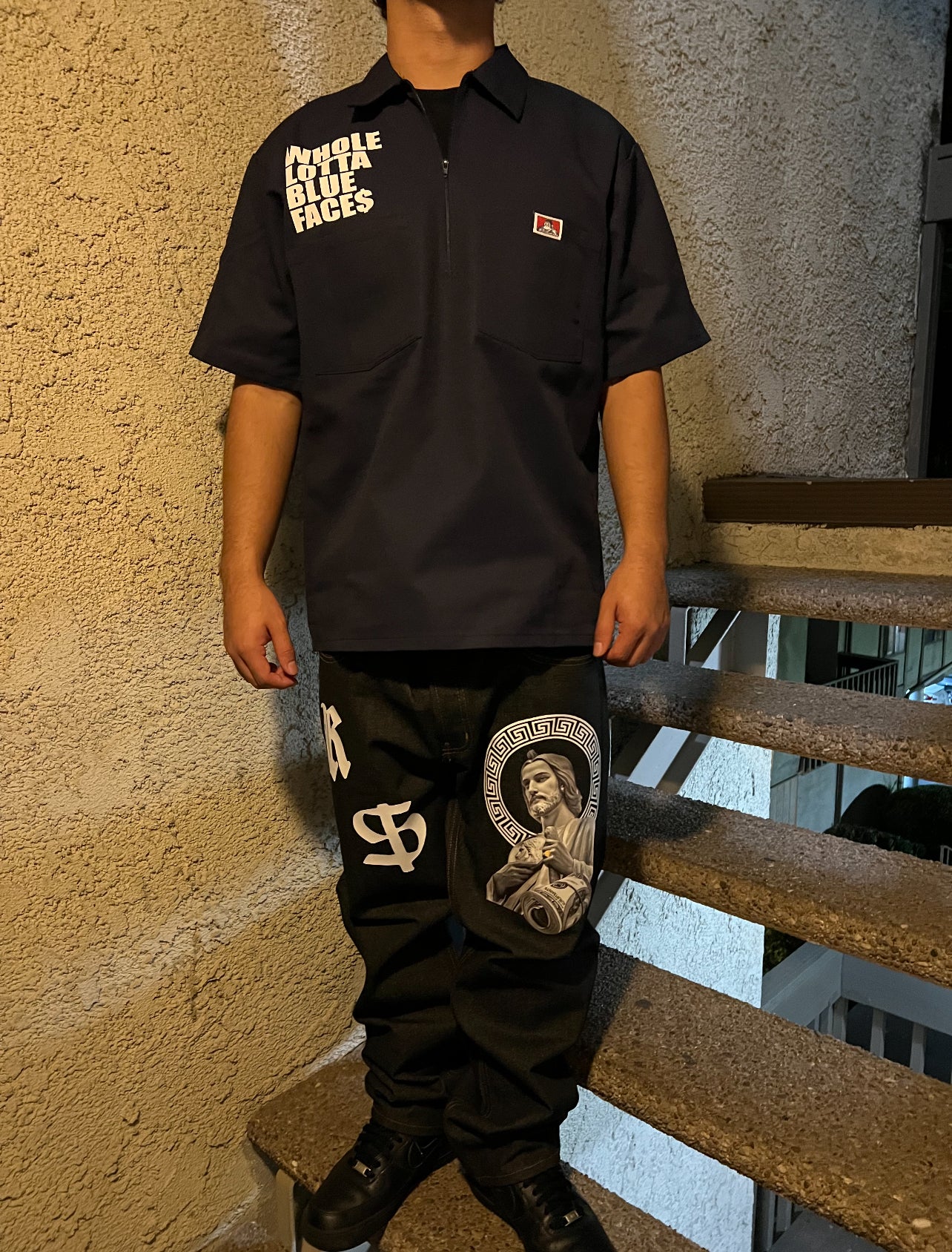 "18K SAN JUDAS" Ben Davis Shirt - NAVY BLUE