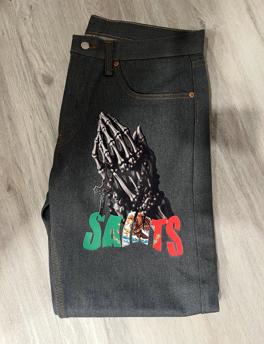 Praying Hands - Classic Straight Leg Style Jeans - GRAY