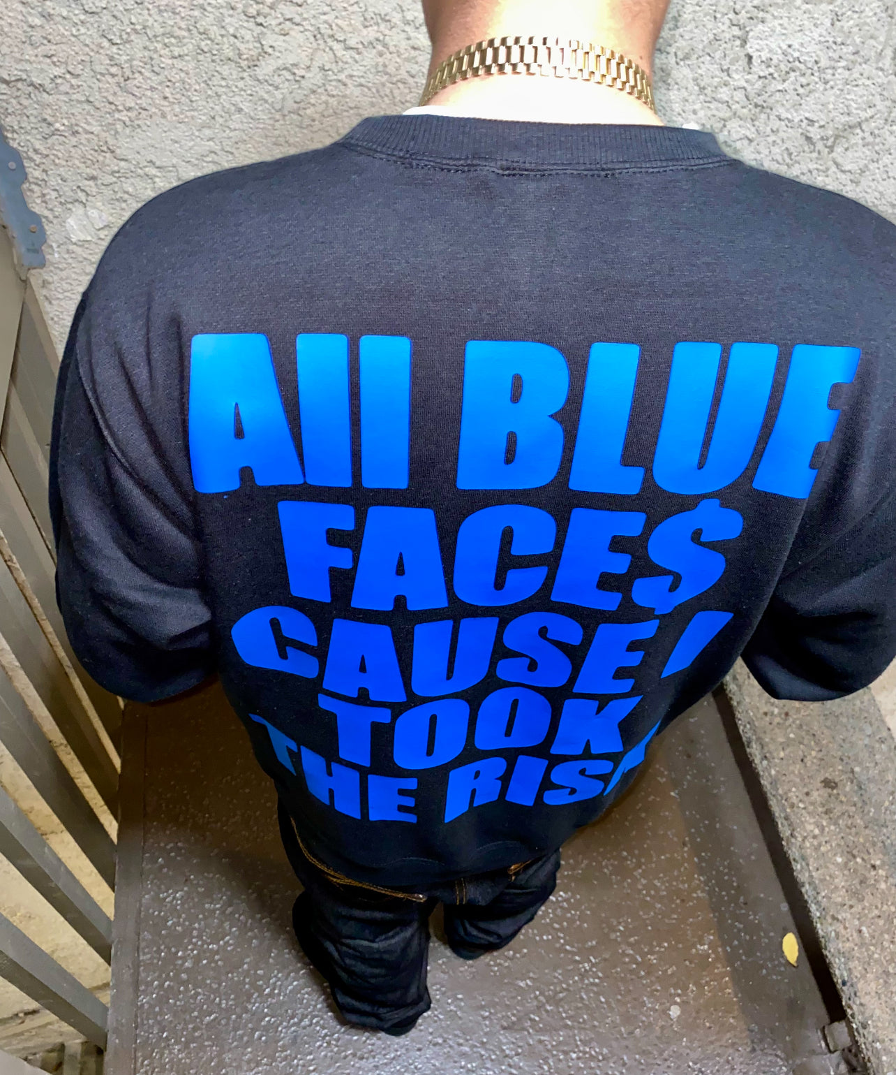 ALL BLUE FACE$ CREWNECK SWEATER
