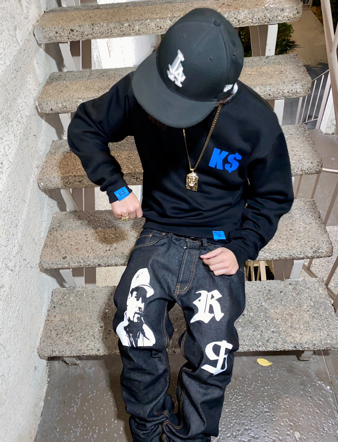 ALL BLUE FACE$ CREWNECK SWEATER