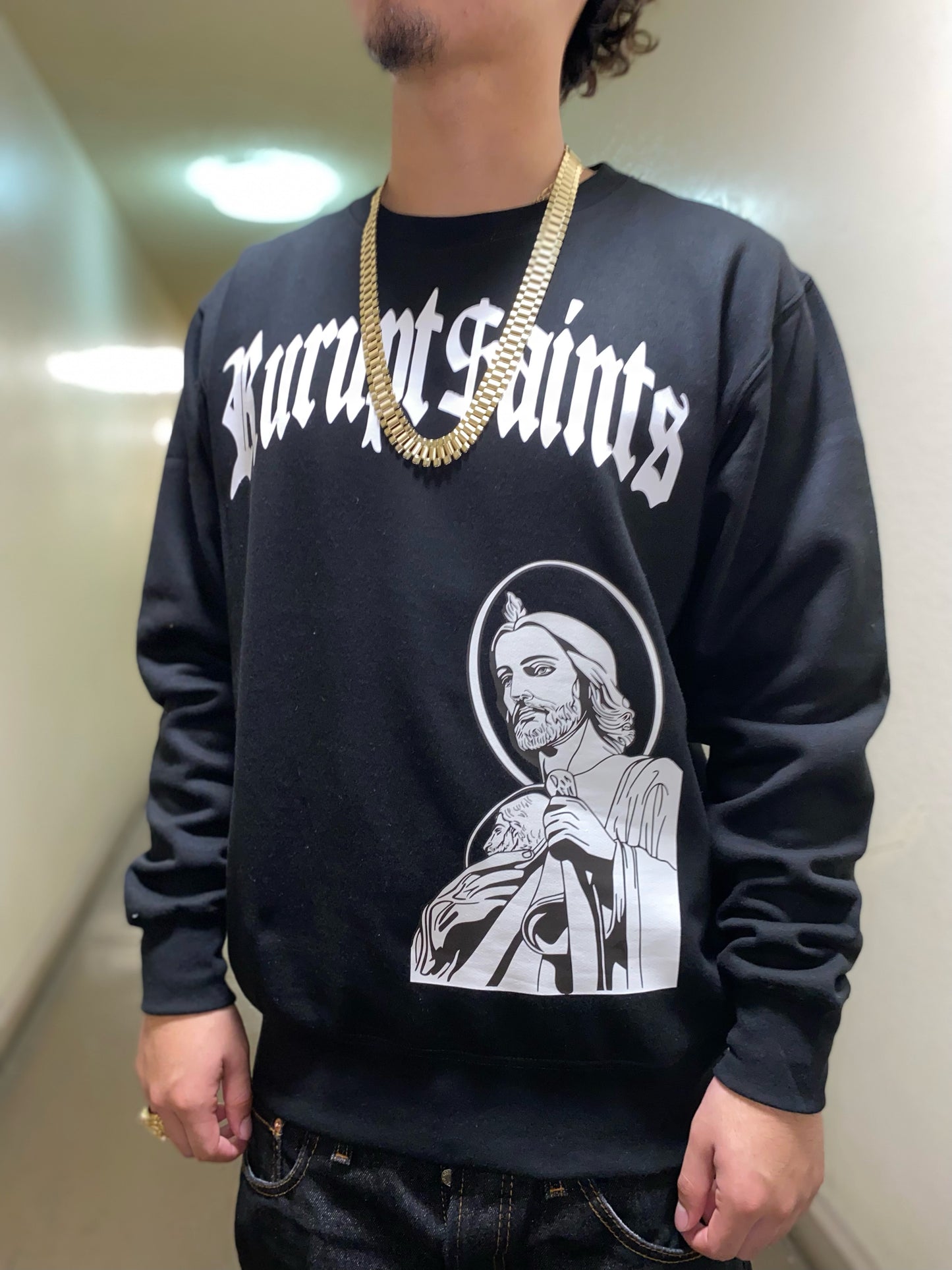 SAN JUDAS CREWNECK SWEATER (Oversized Graphic) - BLACK