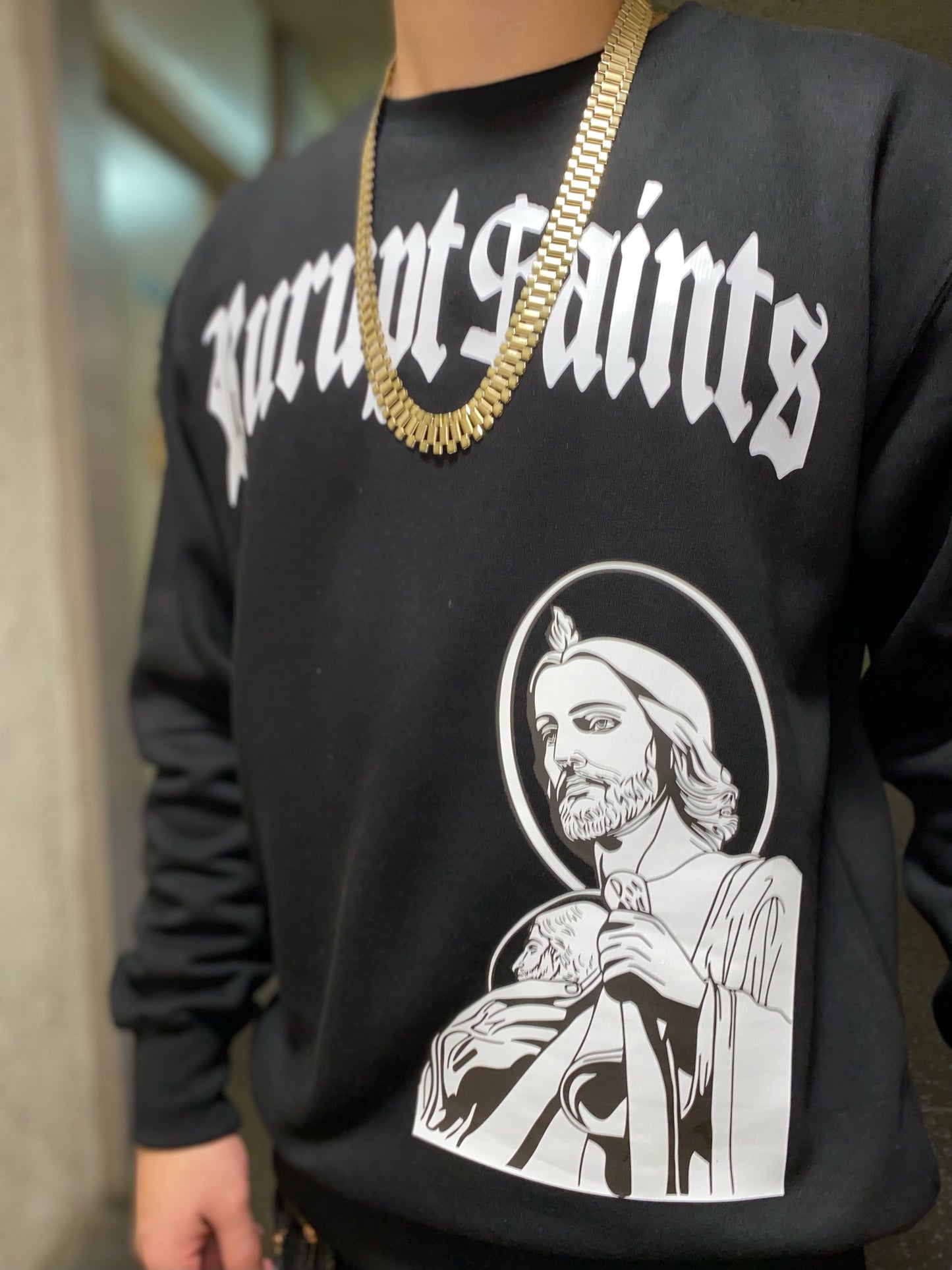 SAN JUDAS CREWNECK SWEATER (Oversized Graphic) - BLACK
