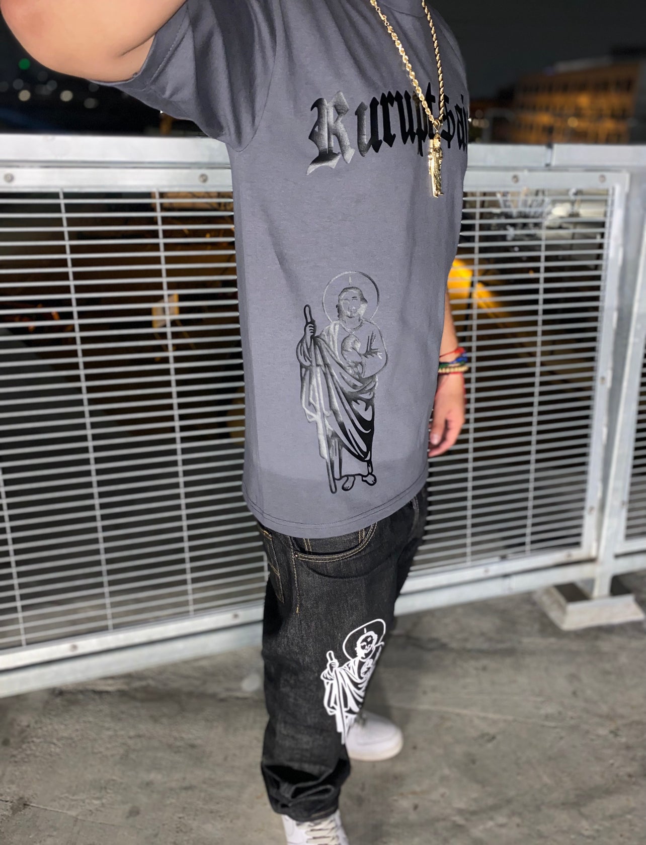 SAN JUDAS Loose Fit T-Shirt - GRAY (Black Print)