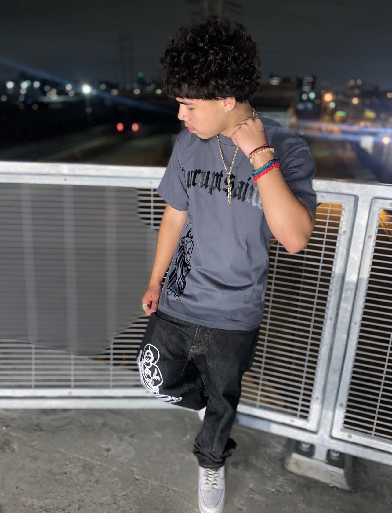 SAN JUDAS Loose Fit T-Shirt - GRAY (Black Print)