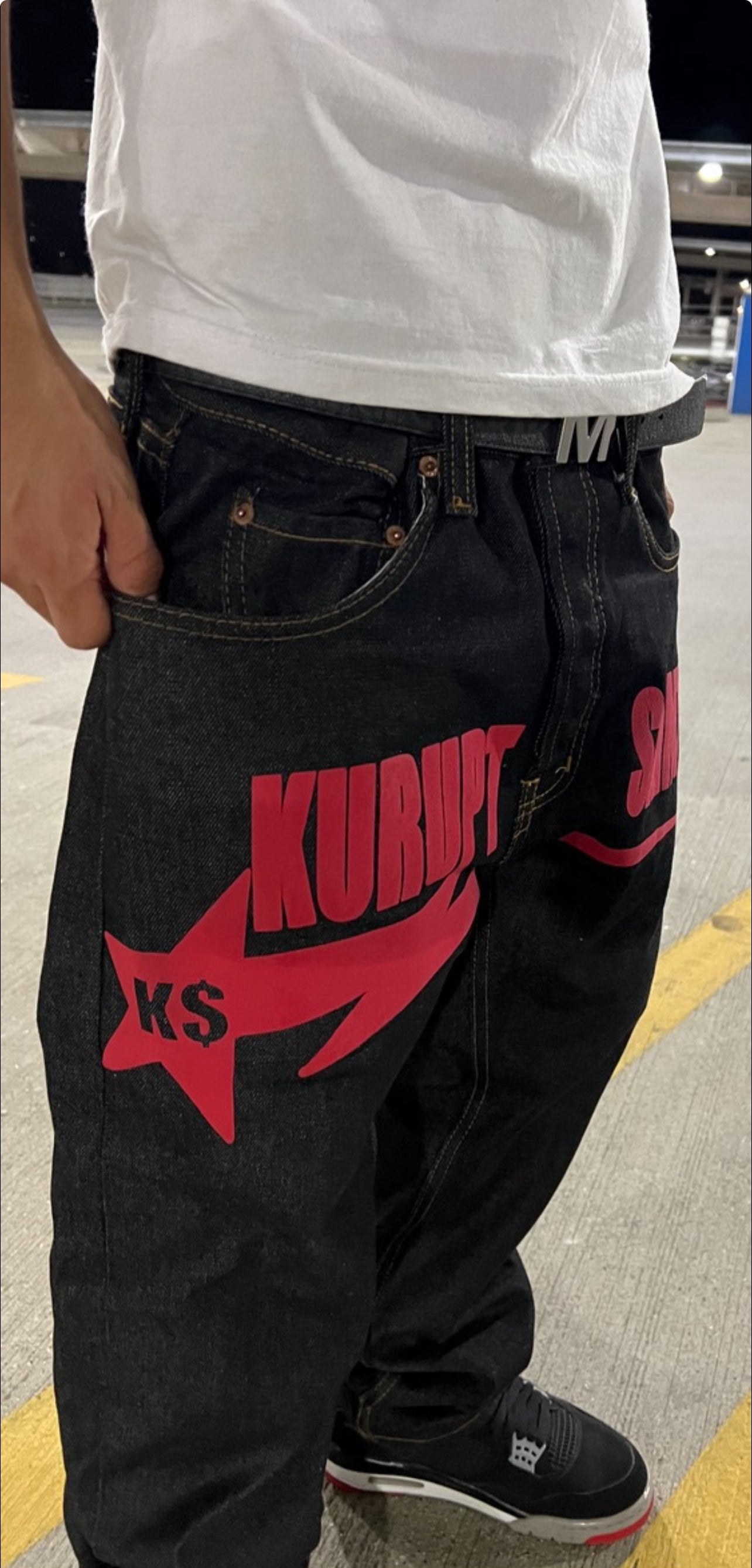 KURUPT $AINTS Classic Straight Leg Style Jeans -  RED Puff Print Graphic