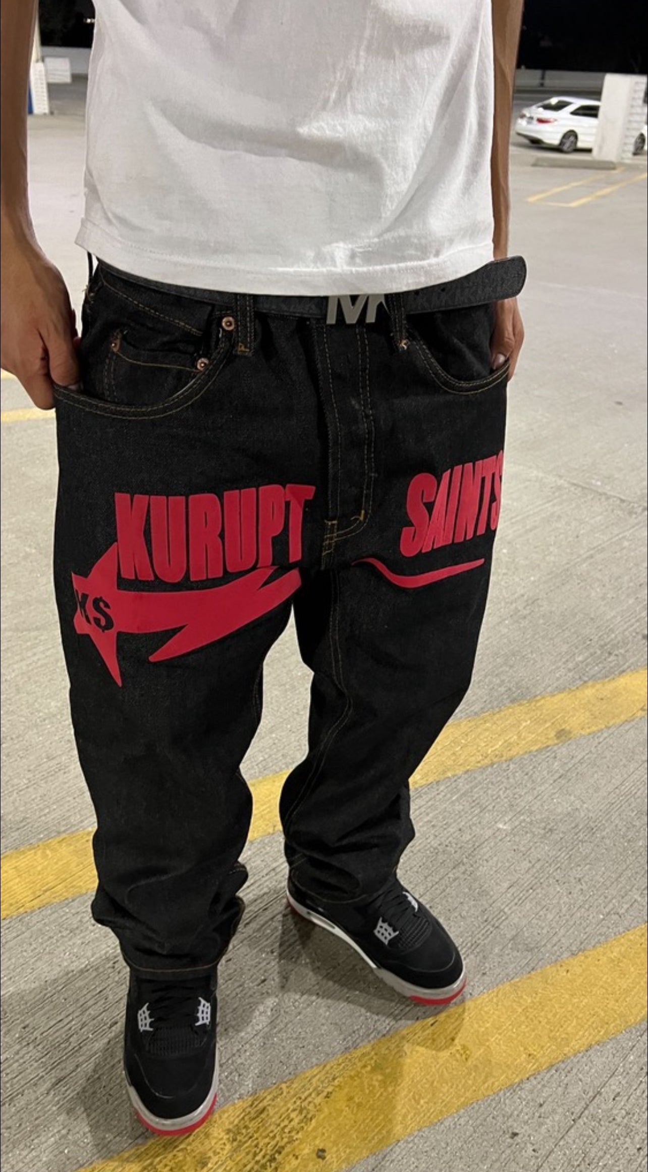 KURUPT $AINTS Classic Straight Leg Style Jeans -  RED Puff Print Graphic